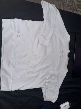 Distressed White Pullover Hoodie with Front Pocket